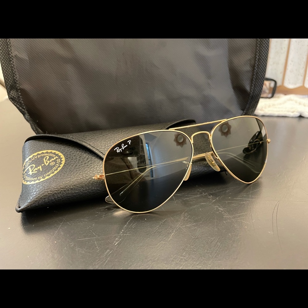 Ray-Ban Black & Gold Frame Polarized Aviators